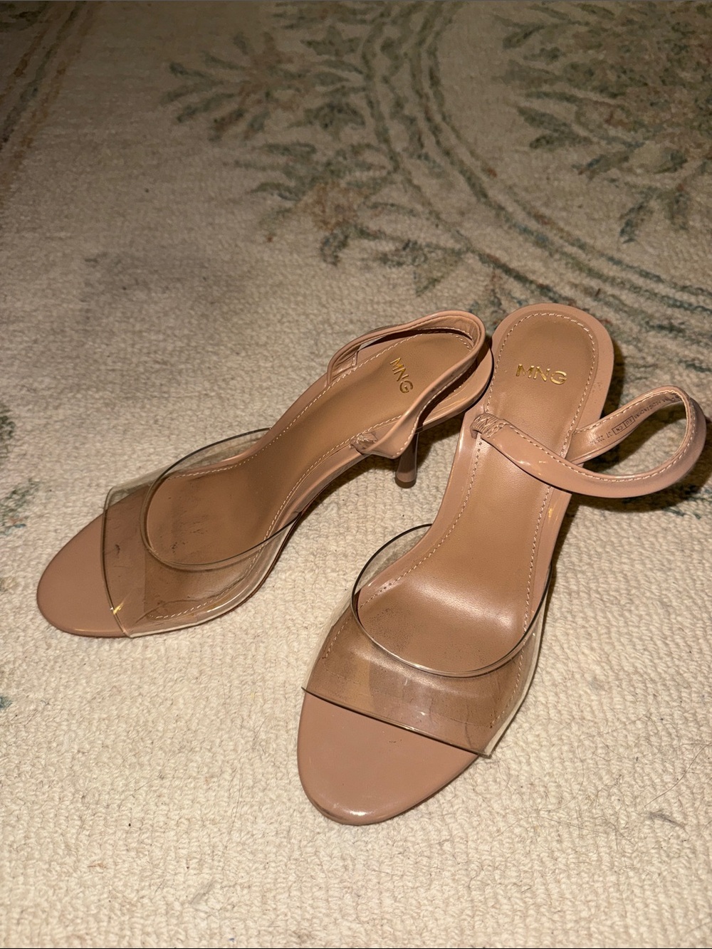 Mango Nude Clear-Strap Slingback Heels